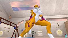 renamon stretches furry body in nsfw workout music flow