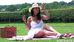 Watching Donna Ambrose's big tits at picnic drove my wild wank orgasm