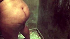 Caught curvy brunette shower shaking huge ass cheeks