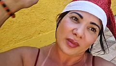 brazilian milf flashes big tits before wild pool sex plunge