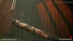 leather ballet boot slave chokes in brutal bdsm torment 😈