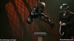 leather ballet boot slave chokes in brutal bdsm torment 😈