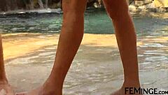 lesbians lick wet pussies poolside in 4k