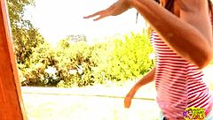 lesbian friends reunite with outdoor kisses and tight pussy play