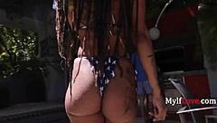 EBONY STEPMOM Rides ANAL on Memorial Day Poolside