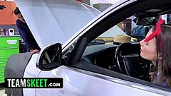 sharing big cock in unexpected threesome at shop