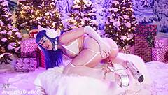 candy cane lane teases tight shaved pussy in christmas joi