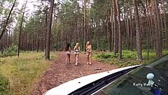 Picked Up Three Redhead 18-19yo Lesbians Fingering in Forest Outdoors