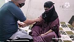 Horny Indian bhabhi in hijab takes rough creampie from husband doggystyle.