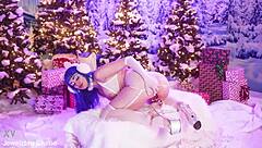 candy cane lane teases tight shaved pussy in christmas joi