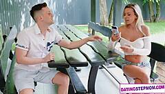 Hot milf stepmom Shalina Devine joins his dating adventure for blonde big tits blowjob and hardcore fucking first.