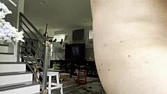 hey, watch her flash big tits and ass in public doorway