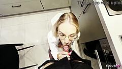 german blonde glasses teen kitchen anal creampie?