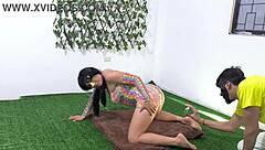 Excited newbie saritacoketa bends for big ass doggystyle pounding prepping double penetration