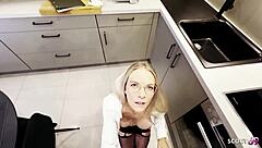 german blonde glasses teen kitchen anal creampie?