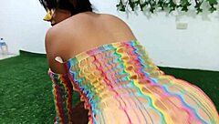 Excited newbie saritacoketa bends for big ass doggystyle pounding prepping double penetration