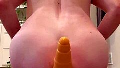 WIDE ANAL GAPE FROM MASSIVE CONE DILDO TRAINING SESSION