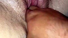 she spreads legs for sloppy wet hairy pussy licking session in casual play