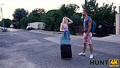 Hunt4k Man Pounds Blonde GF Outdoor Cash!