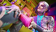 two tattooed lesbians gape asses with huge anal toys