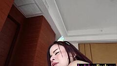 shemale sammy's big tits bounce in rough anal fuck