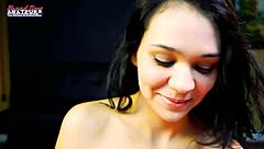 Sexy coed Sabrina deepthroats and gets jizzed doggy!