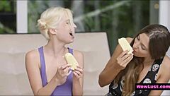 skinny young lesbians share intimate ice cream licking session