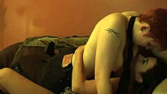 Shorthaired redhead lesbian licks hairy wet beaver roughly