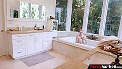 step mommy's big tits bounce in steamy bathroom titty fuck