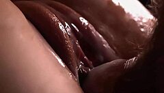 gentle slow frictions deep in creamy huge puffy pussy lips