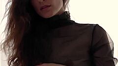 Check out this all-natural brunette milf's tiny tits posing hot?