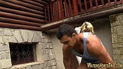 piss fetish slut gets railed outdoors hard!