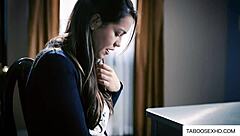 Old guy seduces strict young brunette