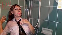 wet chick soaks clothes under shower revealing panties and curves