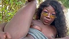 lola black fingers her wet pussy outdoors in homemade fun