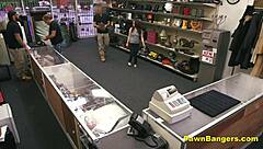 desperate brunette teen sucks cock and fucks for quick cash backstage