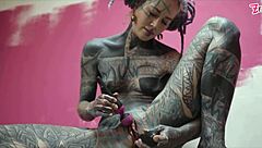 Skinny Tattoo Girl Workwear Anal Dildo Stretch Gape Squirt Solo