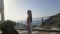 public terrace romp with petite skirt tease part 1