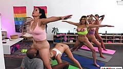Five mature milfs relax into a casual yoga pussy licking session