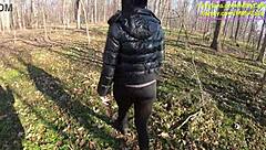 wet surprise from tight leather pants leads to car blowjob and forest rough fuck