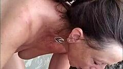 POV MATURE HOTWIFE CANDI ANNIE MILKS HUGE COCK POOLSIDE NUDIST SWALLOW