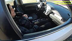 wet surprise from tight leather pants leads to car blowjob and forest rough fuck