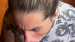 gorgeous blonde homemade blowjob ends with friend's hot load splashing her pretty face