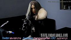 bound fuck doll in leather catsuit nylon pantyhose self bondage wrap