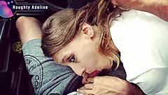 Sloppy Car Blowjob Naughty Adeline Swallows Cum Mouthful
