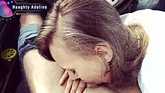 Sloppy Car Blowjob Naughty Adeline Swallows Cum Mouthful