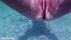 mature shaved pussy creampied deep underwater, feel it pulse?