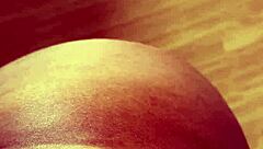 wife's big pussy lips glowing golden by the pool