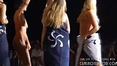 Blonde Amateurs Strip Naked Dancing Wild on Beach Party Stage