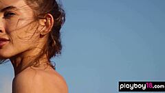 skinny russian brunette taya vai strips nude outdoors teasing shaved pussy